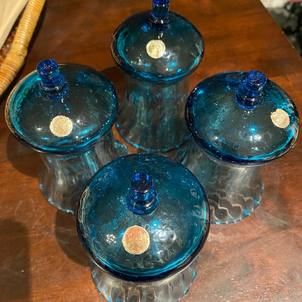RARE VINTAGE HOMCO Italian Honeycomb Votive Candle Holders Blue Glassware - Picture 5 of 5